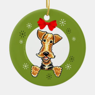 Ornamento De Cerâmica Clássico do Natal de Airedale galês Terrier