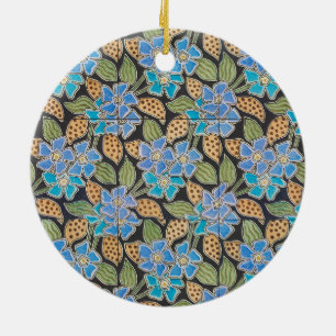 Ornamento De Cerâmica Clássico Floral Clássico Azul-Flor Elegante