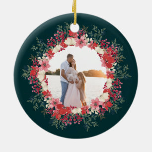 Ornamento De Cerâmica clássico floral natal botânico foto de família