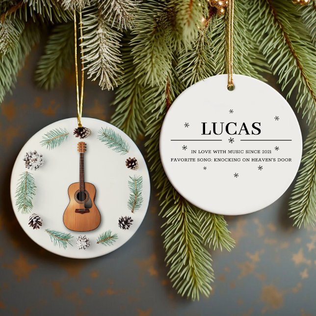 Ornamento De Cerâmica Clássico Guitarra, Palha de Natal Personalizada (Criador carregado)