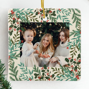 Ornamento De Cerâmica Clássico Natal Floral Botânico Dois Foto