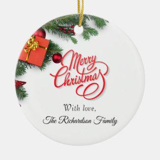 Ornamento De Cerâmica Clássico Personalizado Vermelho & Verde - Natal El