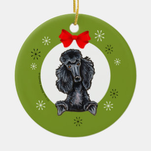 Ornamento De Cerâmica Clássico preto do Natal da caniche padrão