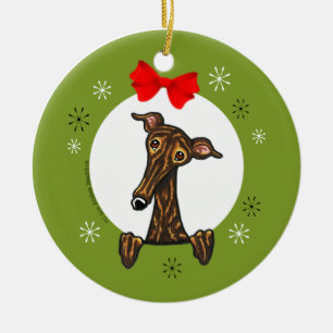Ornamento De Cerâmica Clássico rajado do Natal de Whippet do galgo
