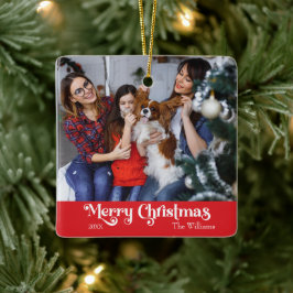 Ornamento De Cerâmica Clássico Simples Feliz Natal Vermelho