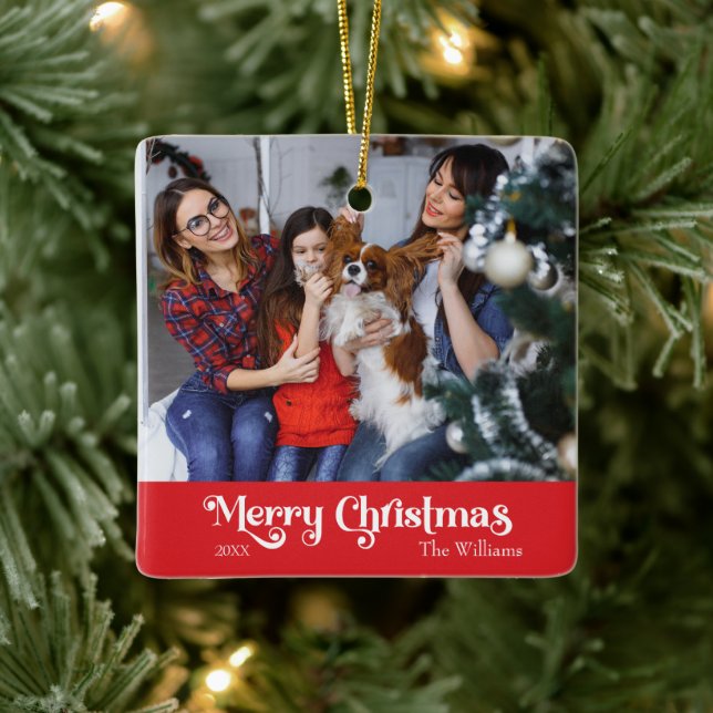 Ornamento De Cerâmica Clássico Simples Feliz Natal Vermelho (Árvore)