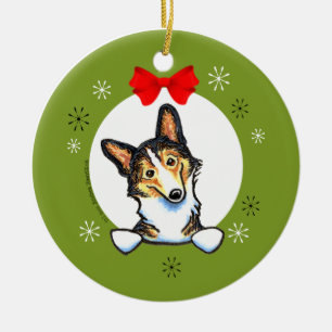 Ornamento De Cerâmica Clássico Tricolor do Natal do Corgi de Galês do
