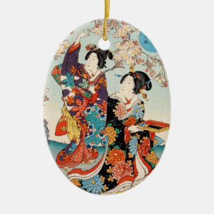 Ornamento De Cerâmica Clássico ukiyo-e vintage duas geishas arte Utagawa