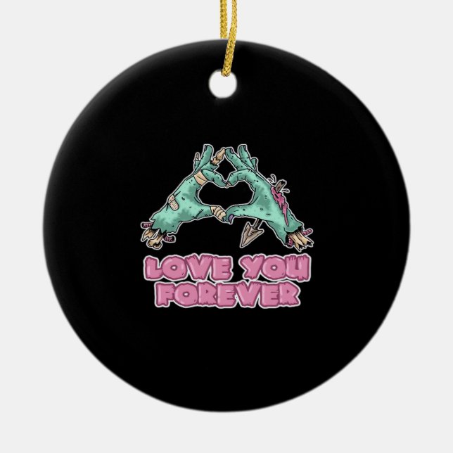 Ornamento De Cerâmica Clássico Zombie - Coração E Mãos De Esqueleto (Frente)