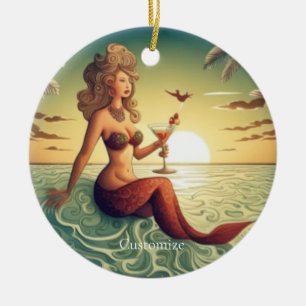 Ornamento De Cerâmica Classy Martini Mermaid Thunder_Cove