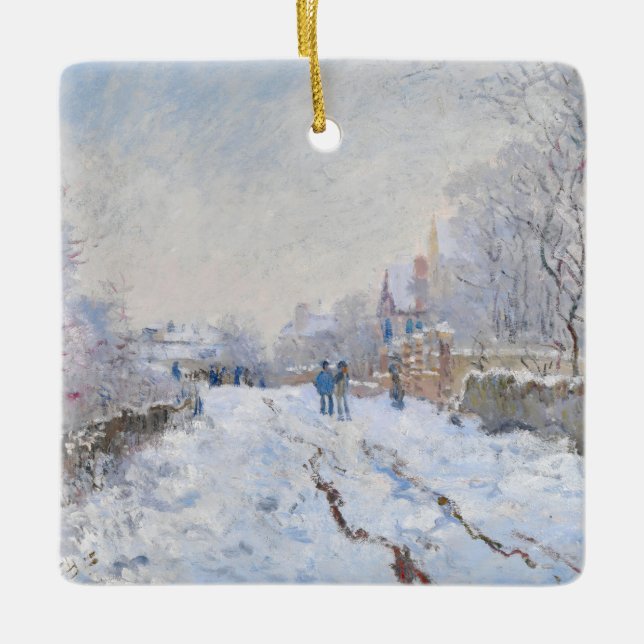 Ornamento De Cerâmica Claude Monet - Cena de Neve na Argentina (Frente)