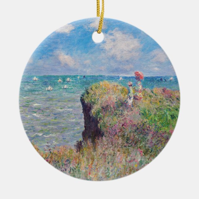 Ornamento De Cerâmica Claude Monet - Cliff Walk em Pourville (Frente)