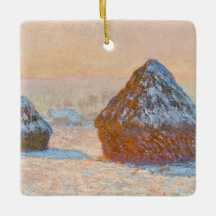Ornamento De Cerâmica Claude Monet - Wheatstacks, Efeito da Neve, Manhã