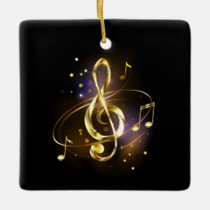 Ornamento De Cerâmica Clave de Sol Musical de Ouro