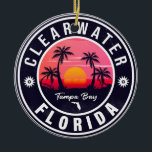 Ornamento De Cerâmica Clearwater Beach Florida Retro Sunset Souvenirs<br><div class="desc">Design da Flórida Clearwater. Design sunset com sua praia e mar favoritos na Flórida, adequado para amantes de praia nos EUA especialmente que amam Clearwater Beach. Clearwater Beach Flórida Vintage, 60s Souvenirs. Clearwater Beach Florida - Retro Tropical Palm Tree 60s Souvenirs Vintage design faz um excelente de Natal ou presente...</div>