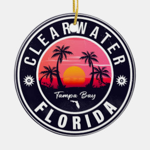 Ornamento De Cerâmica Clearwater Beach Florida Retro Sunset Souvenirs