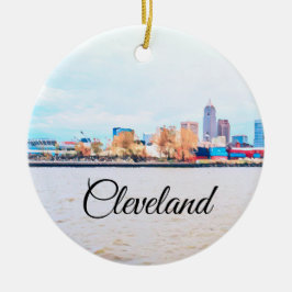 Ornamento De Cerâmica Cleveland Ohio Skyline Cerâmica Ornament