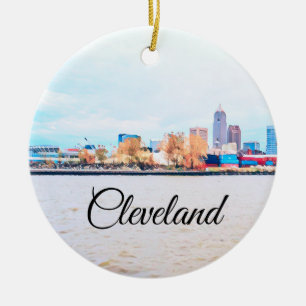 Ornamento De Cerâmica Cleveland Ohio Skyline Cerâmica Ornament