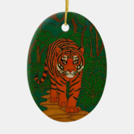 Ornamento De Cerâmica Cloisonne Art Tiger on the Jungle Path