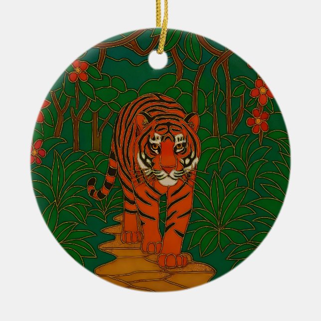 Ornamento De Cerâmica Cloisonne Art Tiger on the Jungle Path (Frente)
