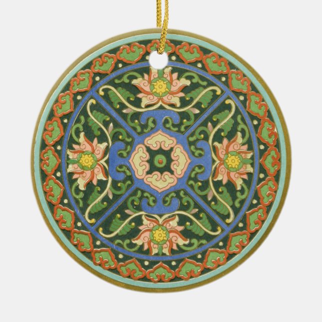 Ornamento De Cerâmica Cloisonte China Patter Asiático Oriental (Frente)