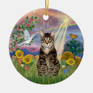 Ornamento De Cerâmica Cloud Angel - Tabby Tiger Cat Angel
