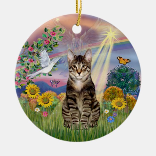 Ornamento De Cerâmica Cloud Angel - Tabby Tiger Cat Angel (Frente)