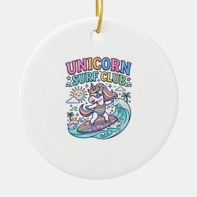 Ornamento De Cerâmica Clube de Surfe Unicórnio (Frente)