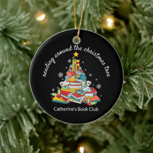 Ornamento De Cerâmica Clube do Livro Lendo em Torno da Árvore de Natal