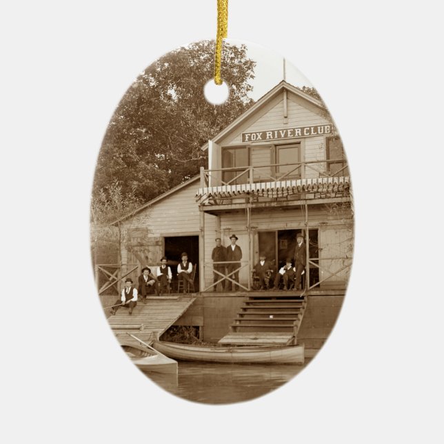 Ornamento De Cerâmica Clube Fox River Club, de 1880, Pesca Elgin (Frente)