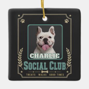 Ornamento De Cerâmica Clube Social de Fotos e Nomes de Cachorros Vintage