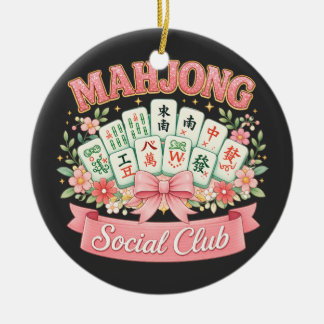 Ornamento De Cerâmica Clube Social de Mahjong Laço Floral Rosa