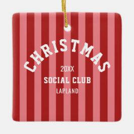Ornamento De Cerâmica Clube Social de Natal Red Pink Candy Strips