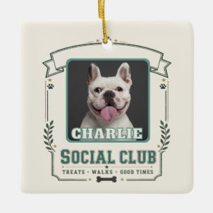 Ornamento De Cerâmica Clube Social Vintage de Fotos e Nomes de Cachorros