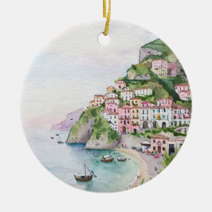 Ornamento De Cerâmica Coast Amalfi Itália Watercolor