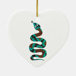 Ornamento De Cerâmica Cobra Brown e Teal Impressão Silhouette