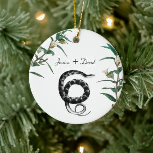 Ornamento De Cerâmica Cobra de Natal de Nomes de Casais Personalizados