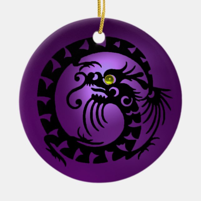 Ornamento De Cerâmica COBRA DRAGON Ametista preto-roxo e rosa (Frente)