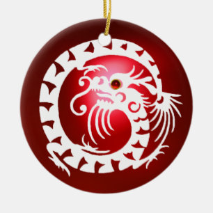 Ornamento De Cerâmica COBRA DRAGON Black and White Red Ruby