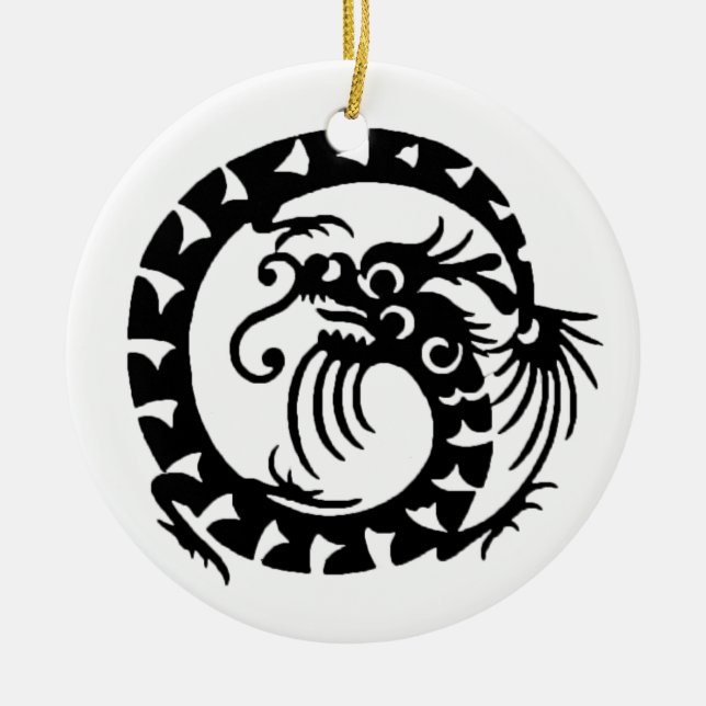 Ornamento De Cerâmica COBRA DRAGON preto e branco (Frente)