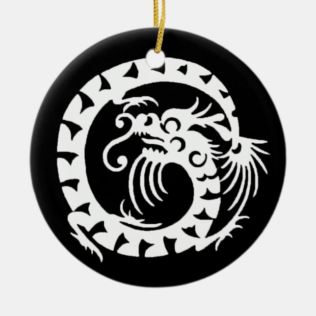 Ornamento De Cerâmica COBRA DRAGON preto e branco (Frente)