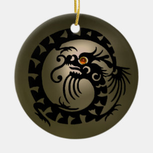Ornamento De Cerâmica COBRA DRAGON Preto e Cinza Agato Laranja
