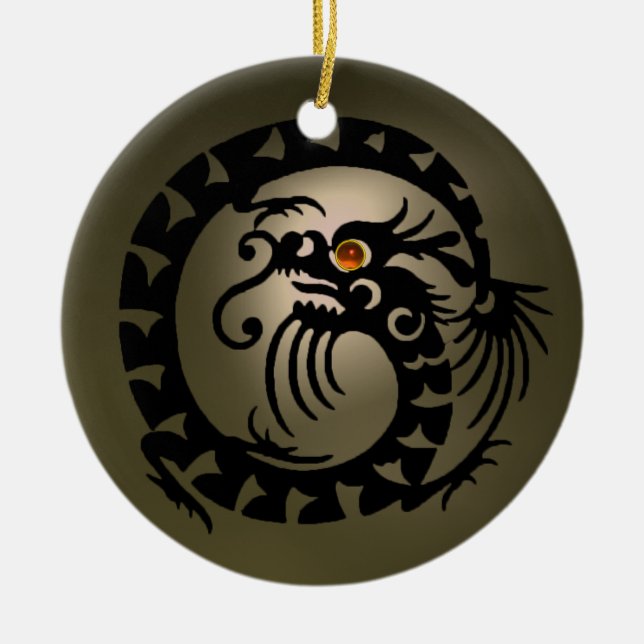 Ornamento De Cerâmica COBRA DRAGON Preto e Cinza Agato Laranja (Frente)