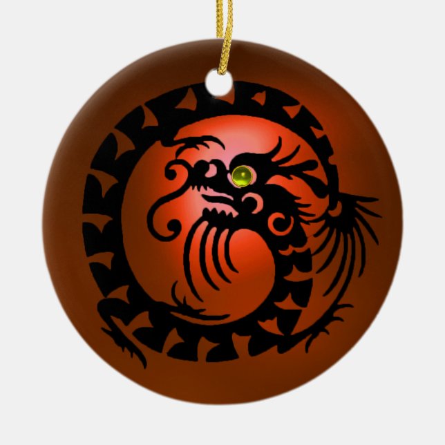 Ornamento De Cerâmica COBRA DRAGON preto e laranja Agate (Frente)