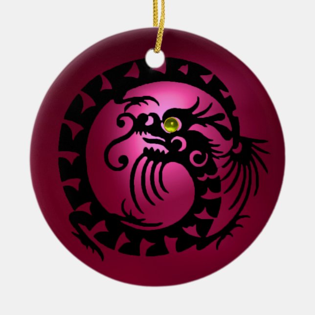 Ornamento De Cerâmica COBRA DRAGON Red Ruby Preto (Frente)