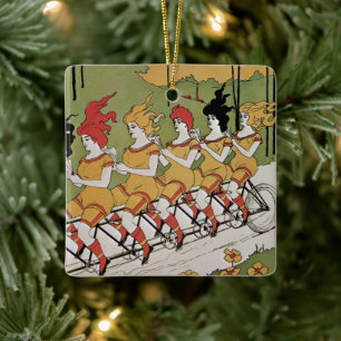 Ornamento De Cerâmica Cobrir Vintage Art Nouveau, Bicicleta Tandem