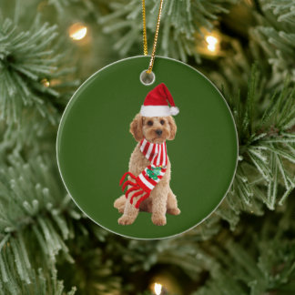 Ornamento De Cerâmica Cockapoo com o Natal do Chapéu