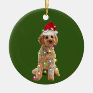 Ornamento De Cerâmica Cockapoo Com Scafés De Natal, Papai Noel