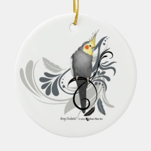 Ornamento De Cerâmica Cockatiel cinzento