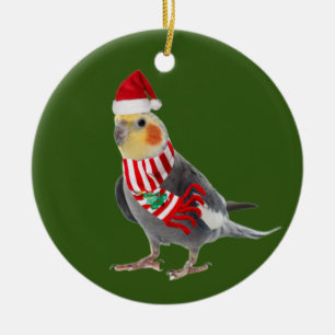 Ornamento De Cerâmica Cockatiel com o Natal da Vara